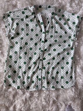 Green Polka Dot Button-Up Blouse